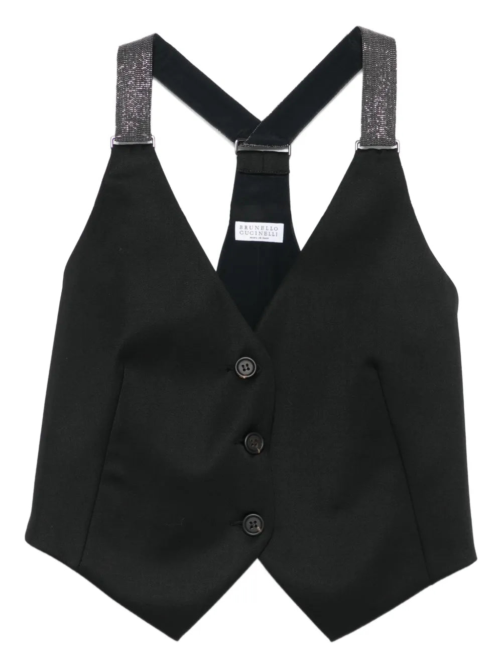 Glitter-Strap Buttoned Vest — Black