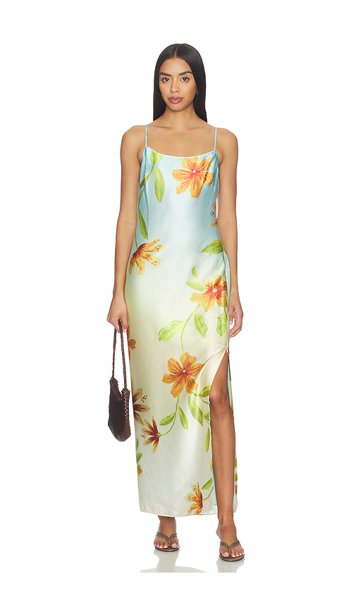 MILLY Lily Floral Satin Dress in Baby Blue. - 12 also , 10, 2, 4