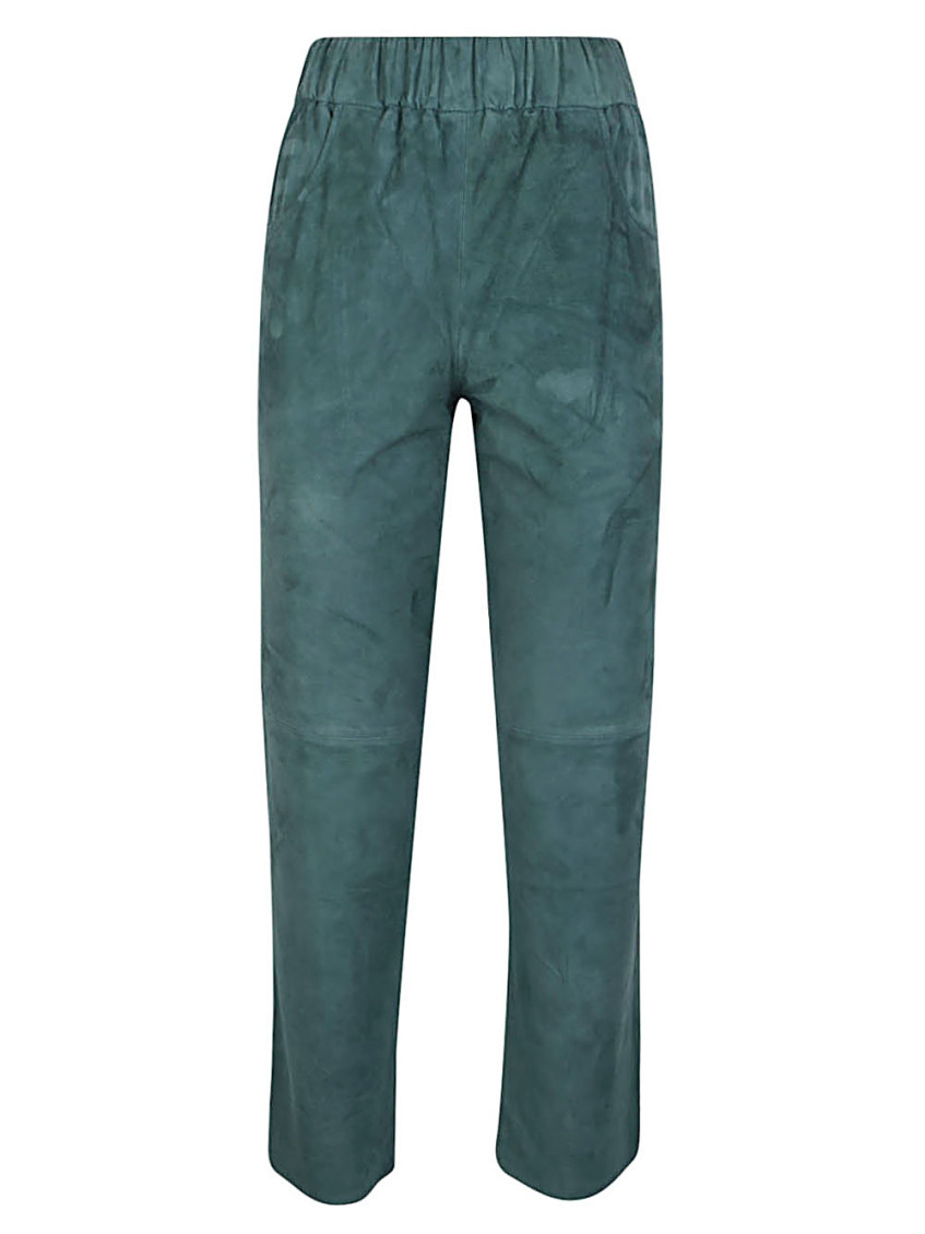 Green Elastic waist suede trousers