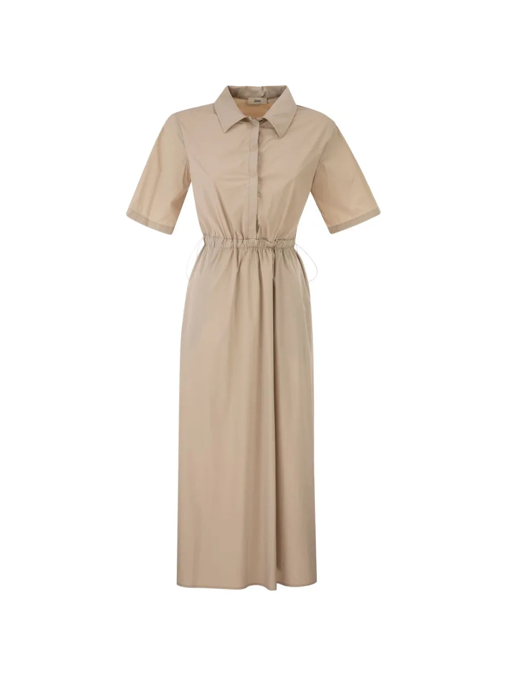 Drawstring Waist Shirt Dress Dress — Beige
