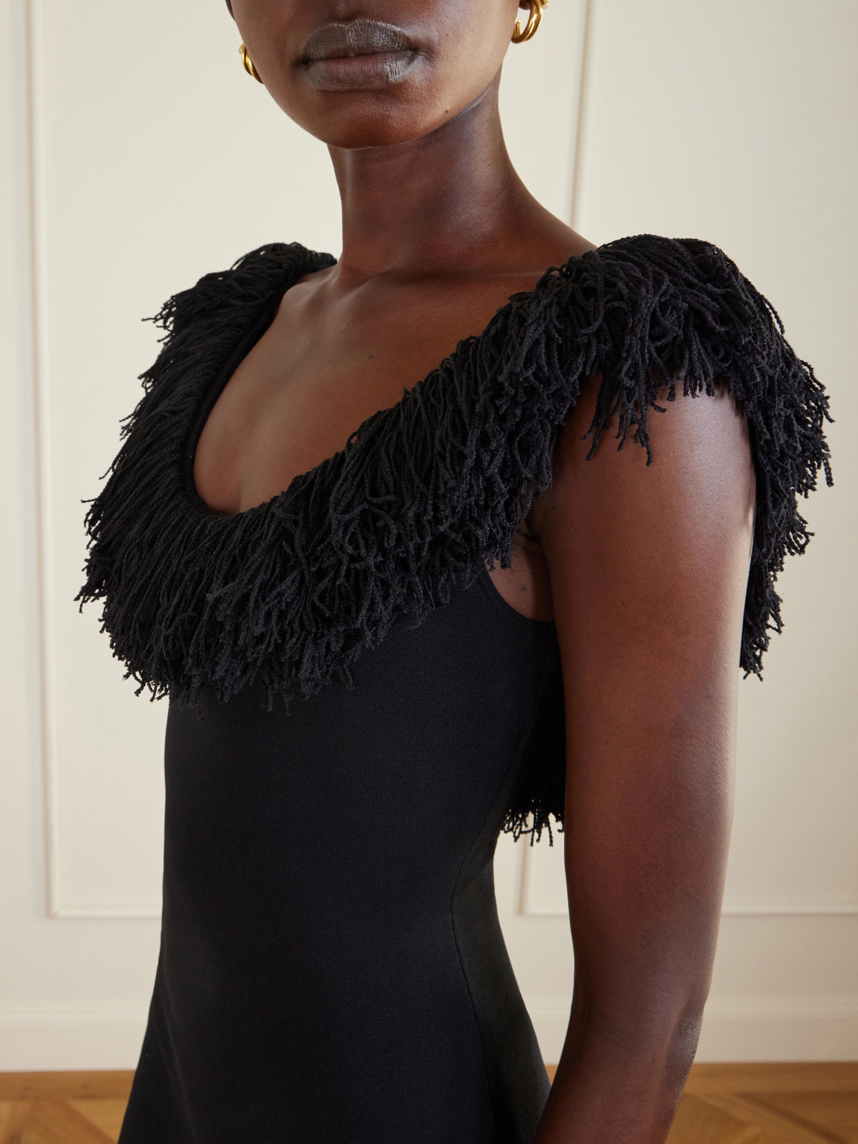 Marcelline Fringed Stretch-knit Maxi Dress - Black