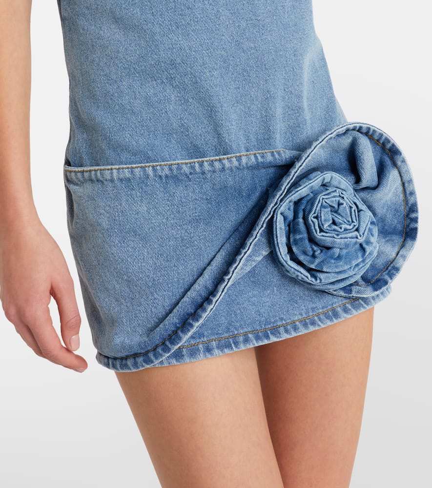 Floral-appliqué denim minidress