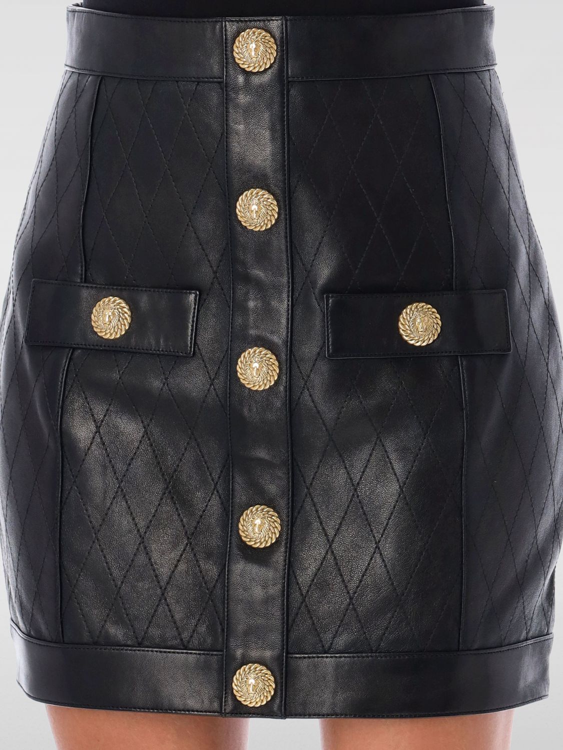 Button-detail leather miniskirt - Black
