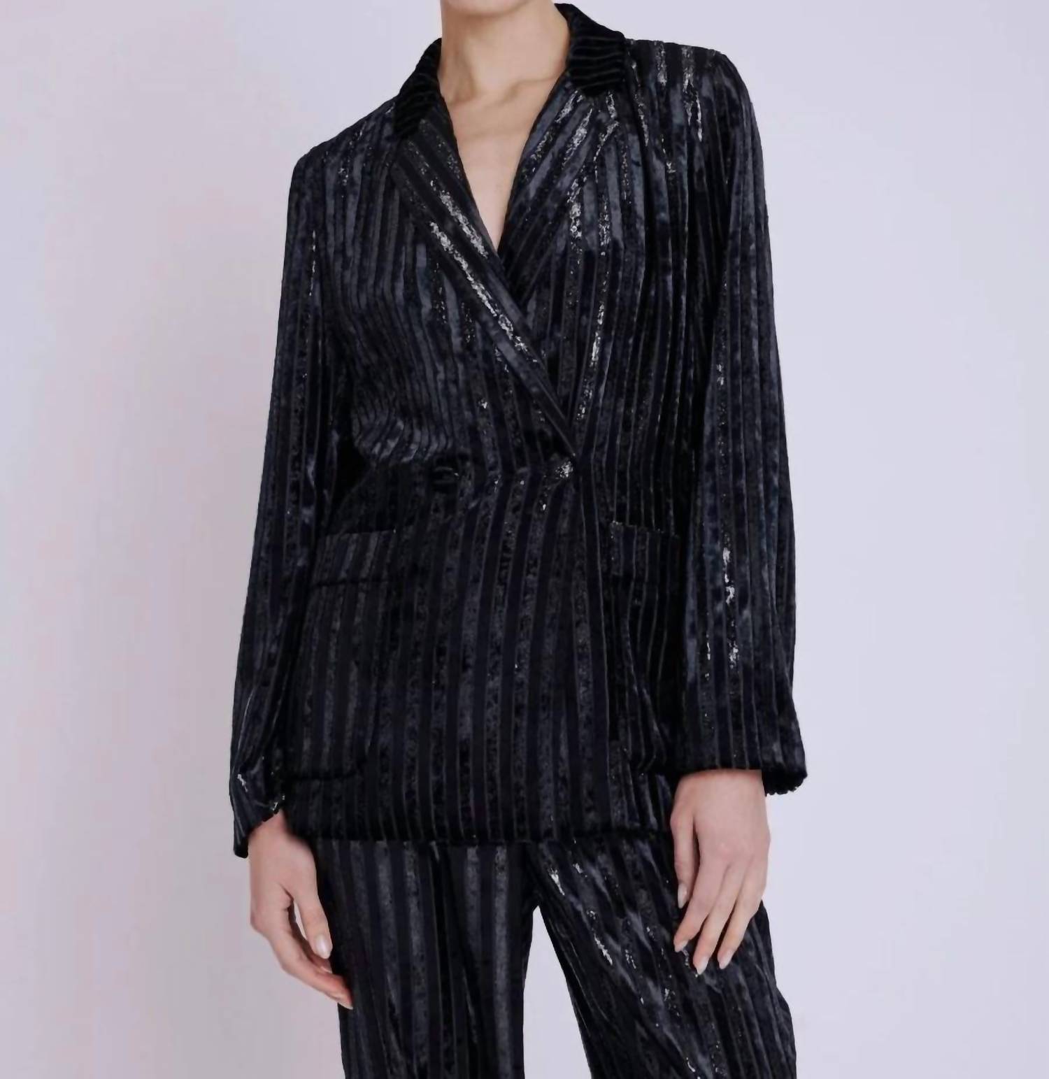 Valindra Blazer In Stripe Burnout Black