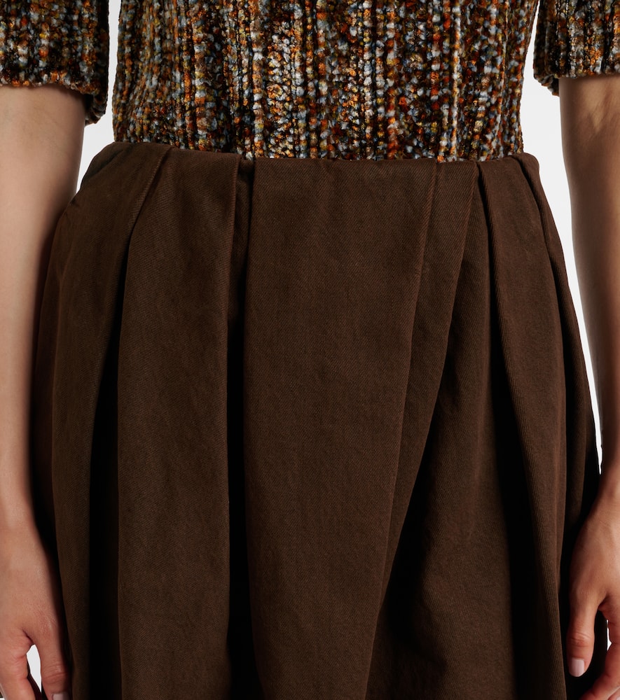 Draped denim midi skirt