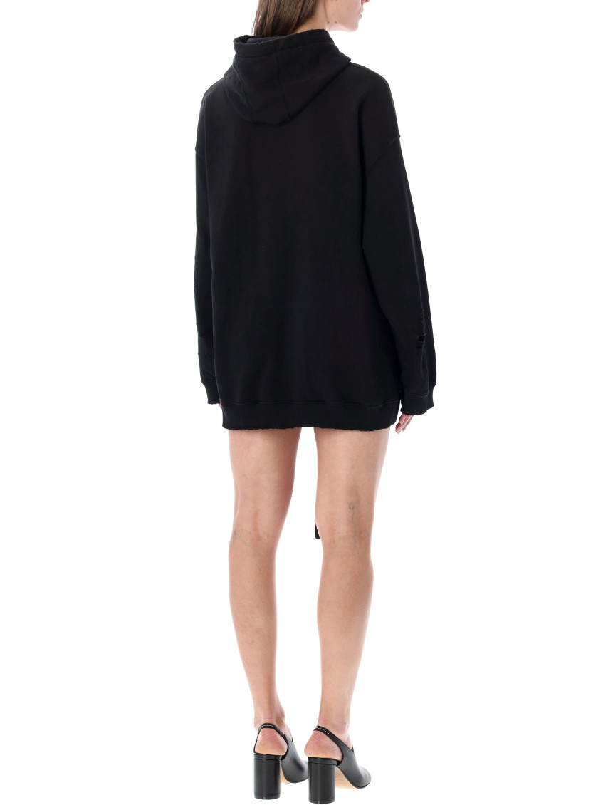 Black Cotton Mini Sweatshirt Dress