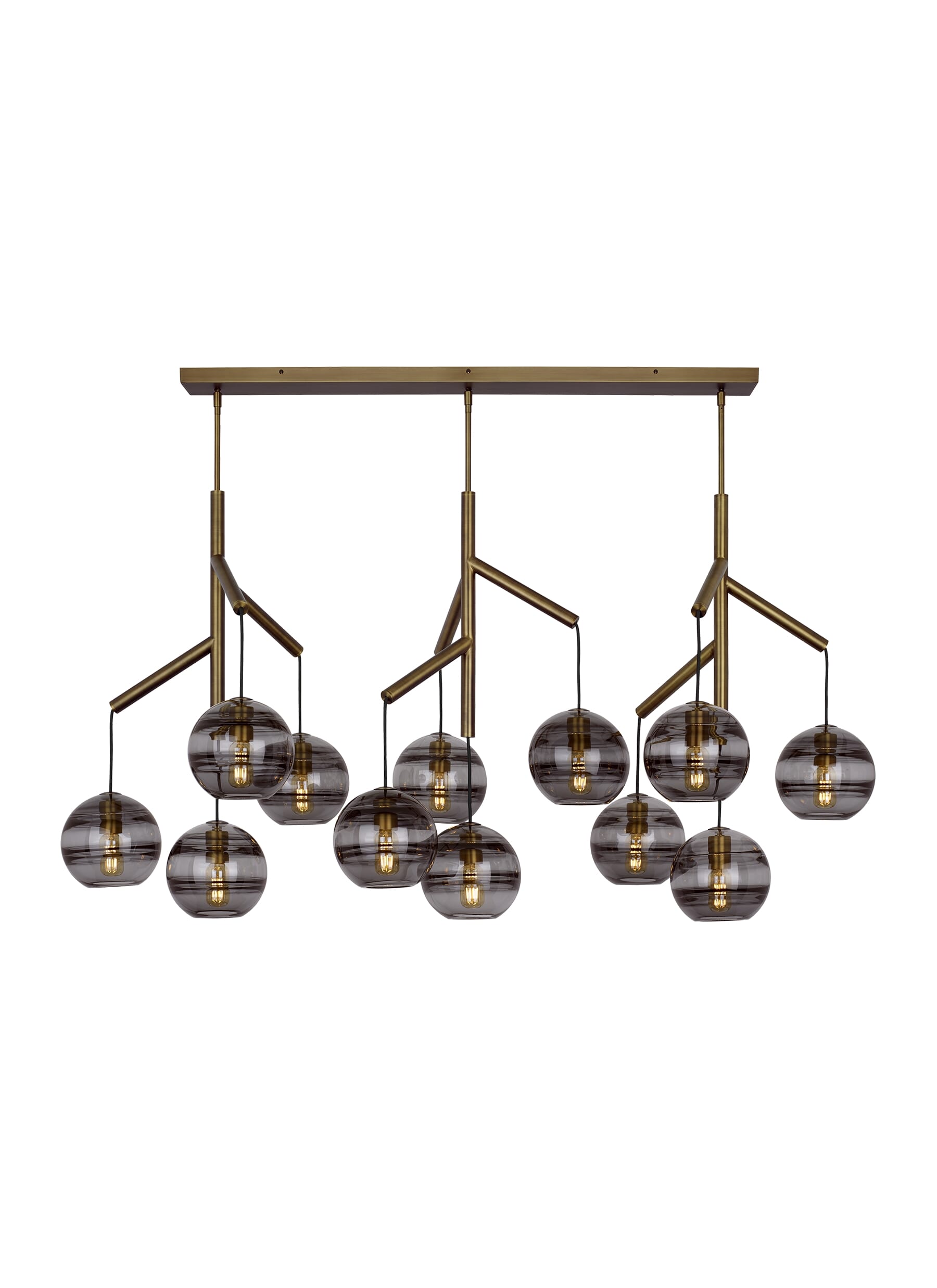 Sedona Contemporary Chandelier in Aged Brass and Transparent Smoke