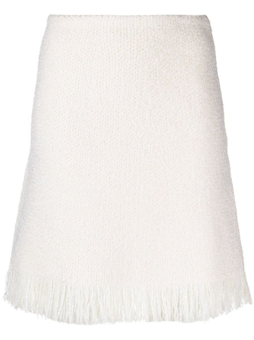 Bouclé fringed A-line miniskirt - Neutrals