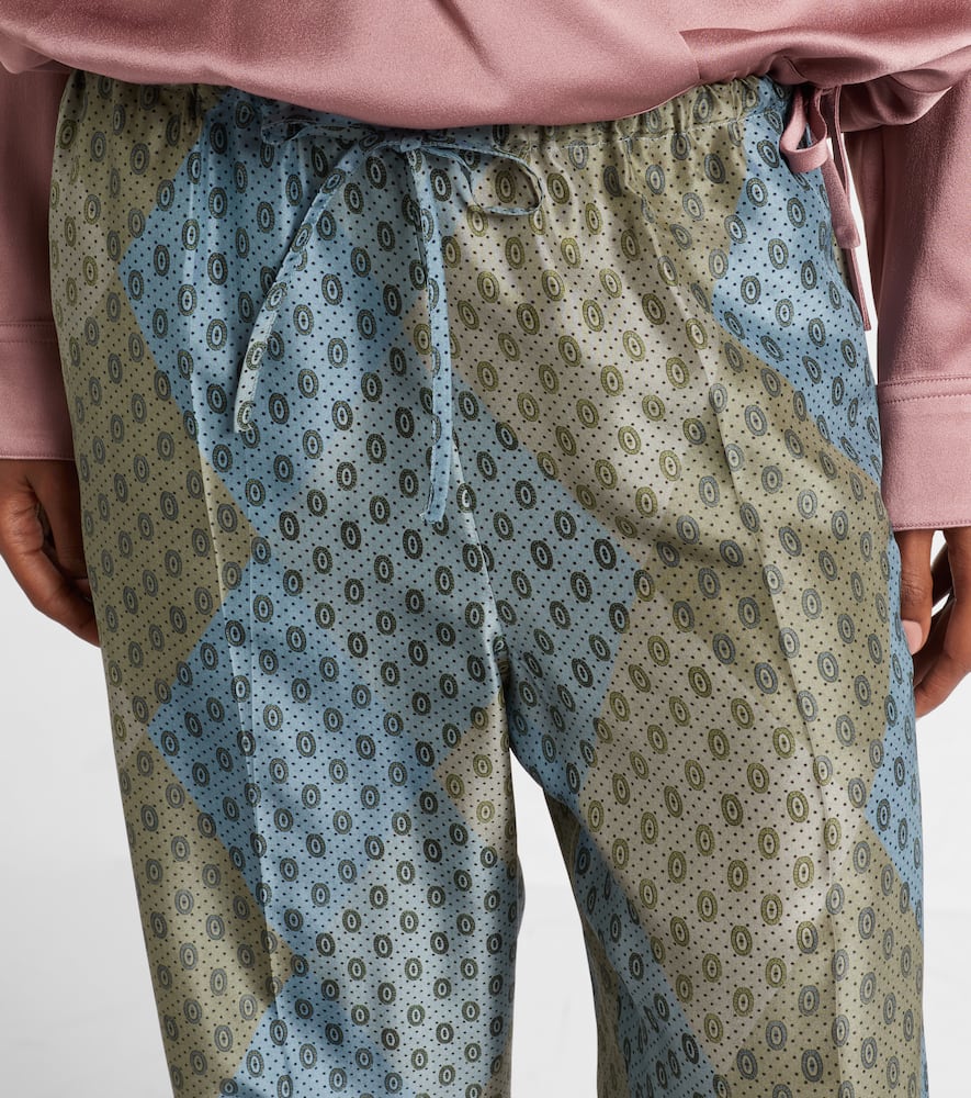 Printed silk satin straight pants