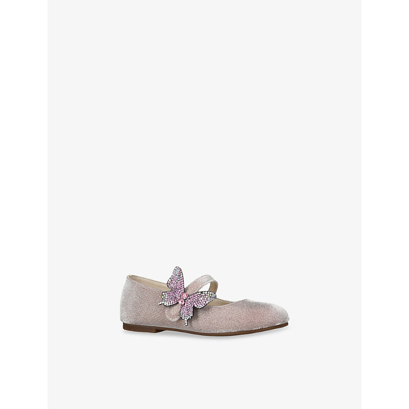Baby Crystal-Butterfly Embellished Velvet Ballerina Pumps
