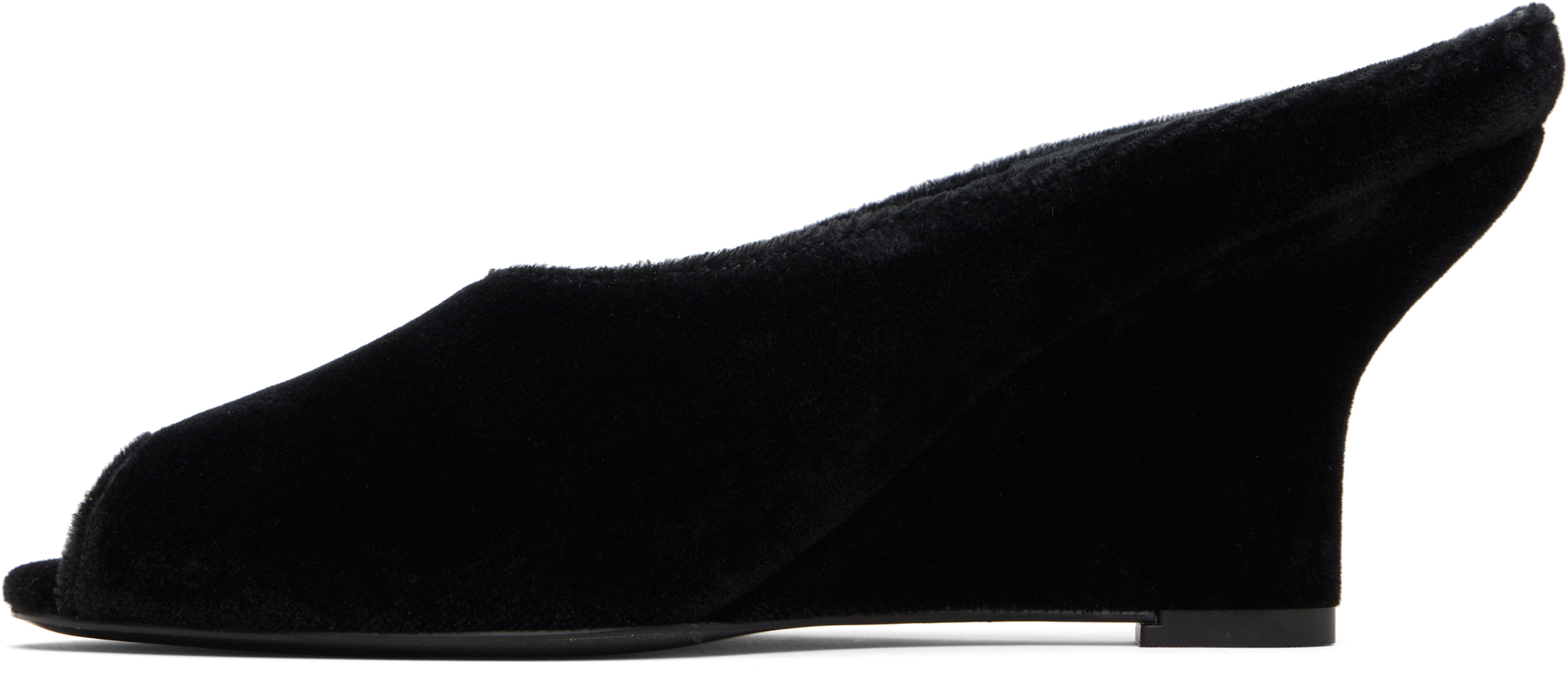 Black Peep-Toe Velvet Wedge Mule Heels