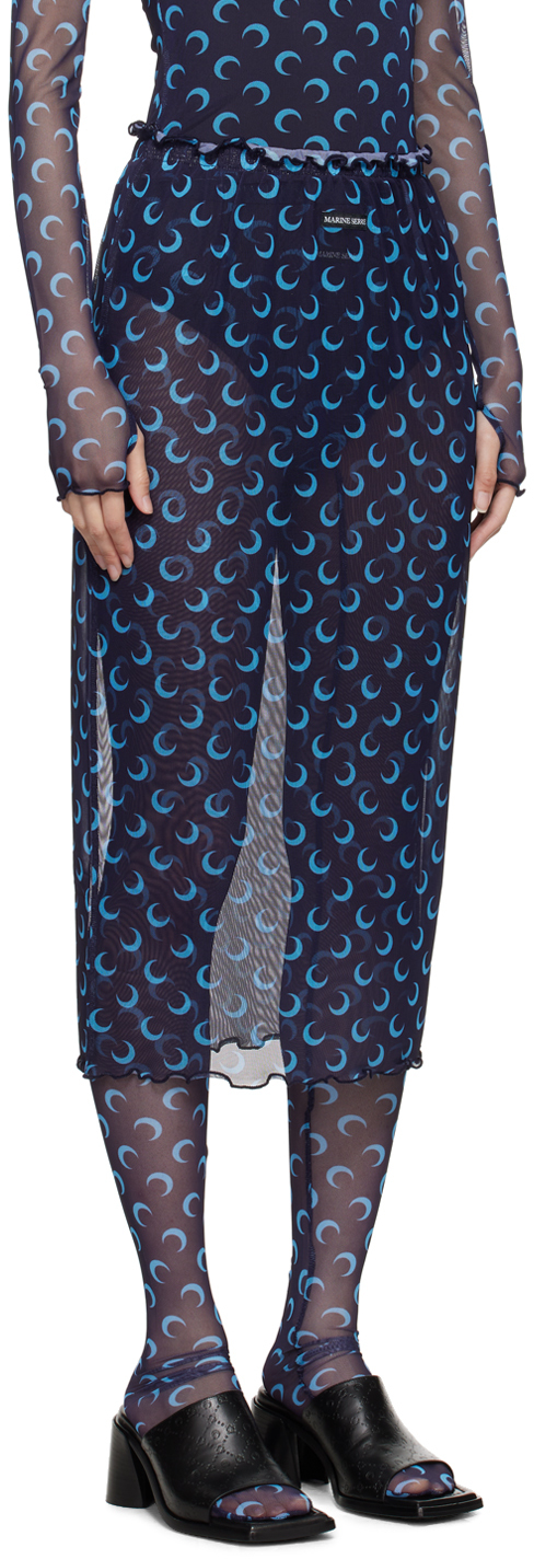 Marine Serre Navy Moon Printed Midi Skirt