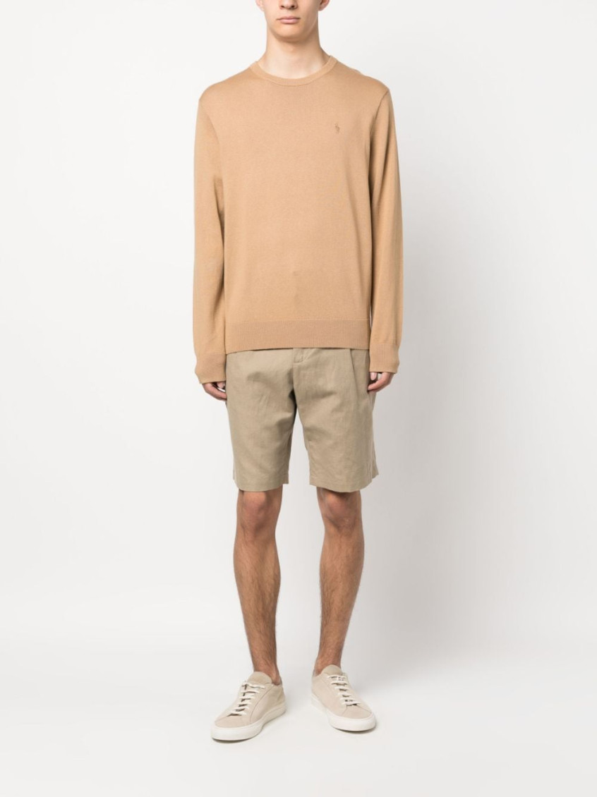 Embroidered-logo cotton-cashmere blend jumper - Neutrals