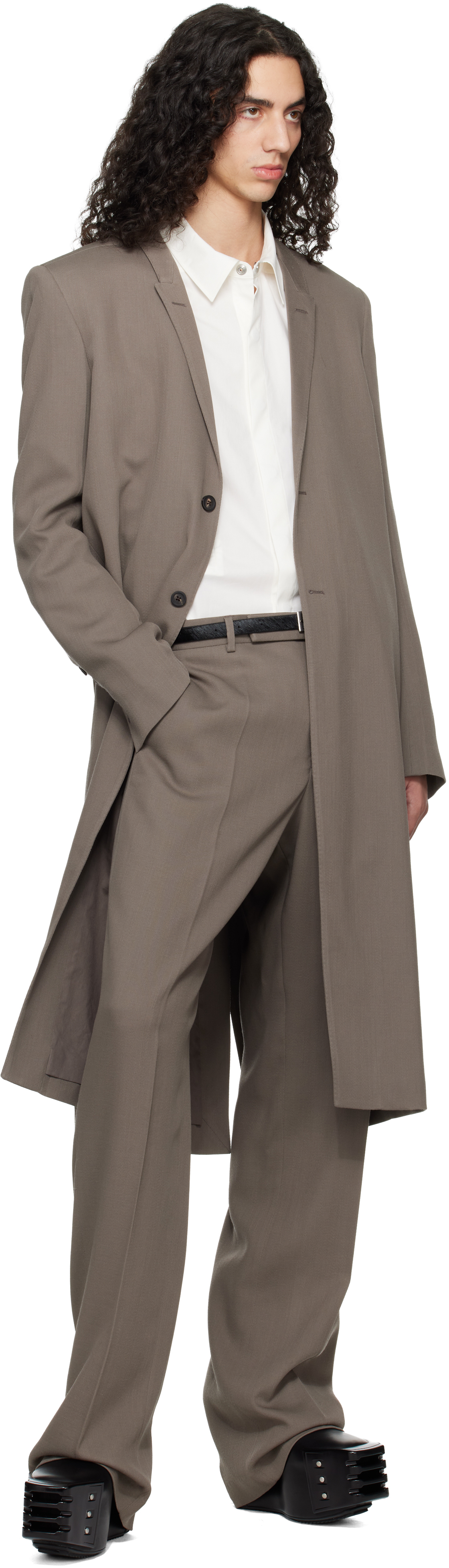 Gray Temple Twisted Wool Tailored Dietrich Trousers