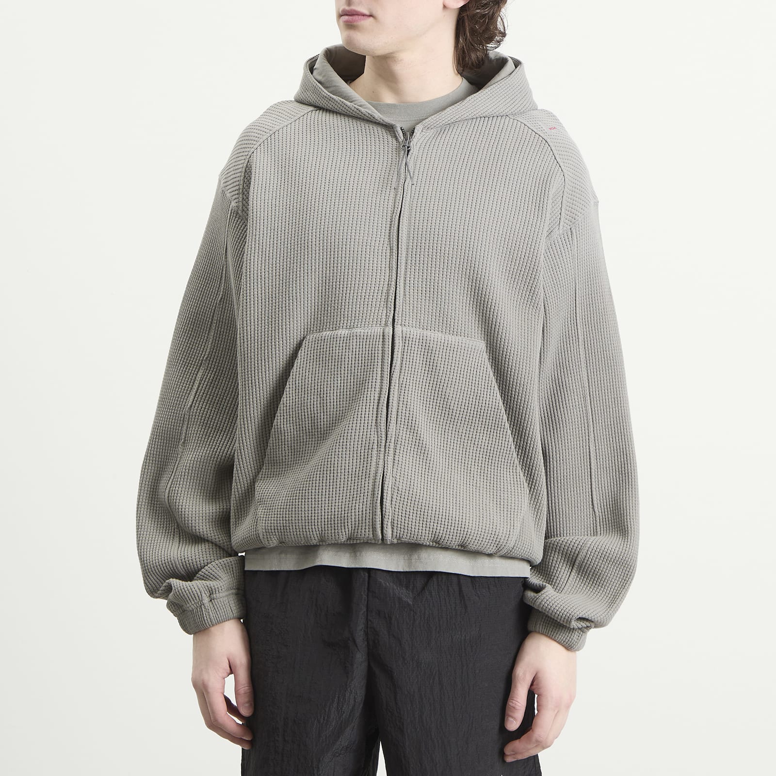 Sweatshirt ROA Bee Sun Faded Organic Waffle Zip Up Hoodie Grey