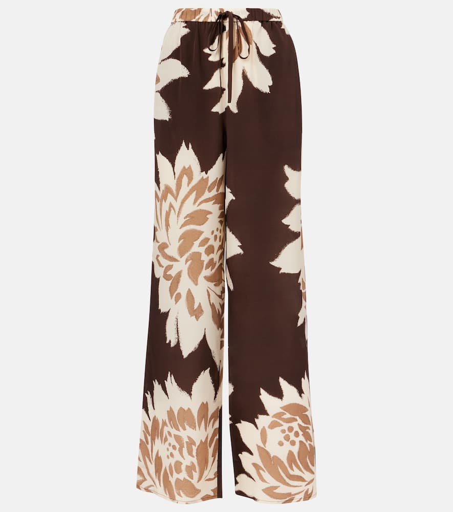 Floral silk satin wide-leg pants