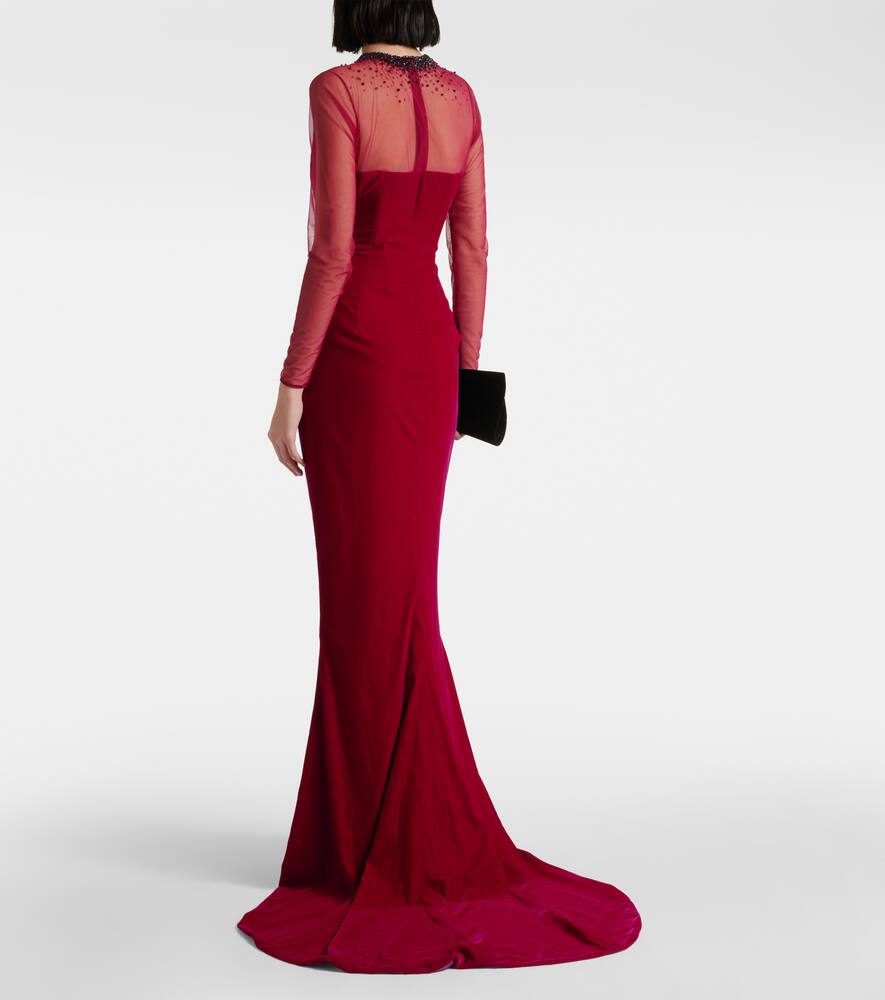 Embellished cotton-blend velvet gown