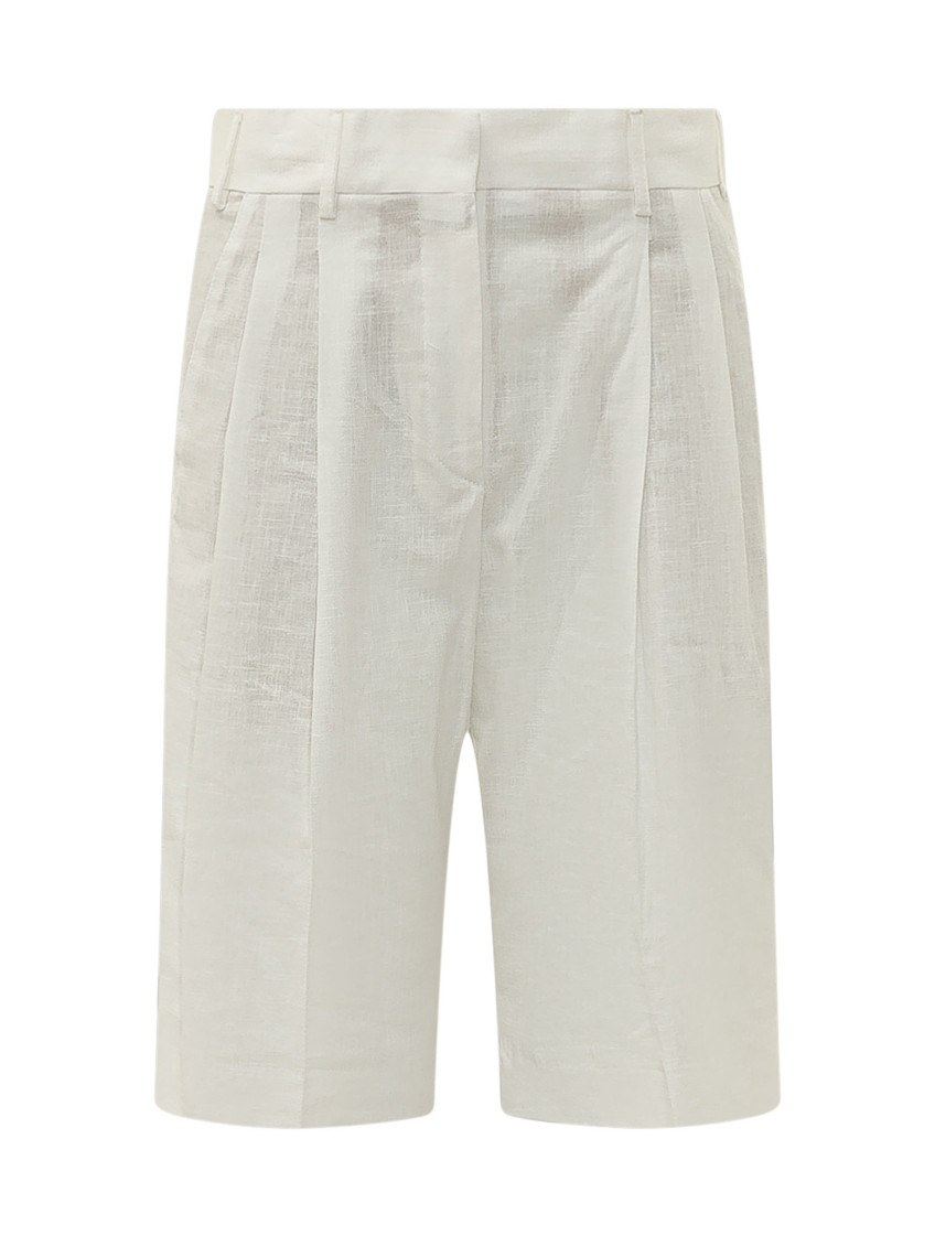 White Solid Pleated Shorts