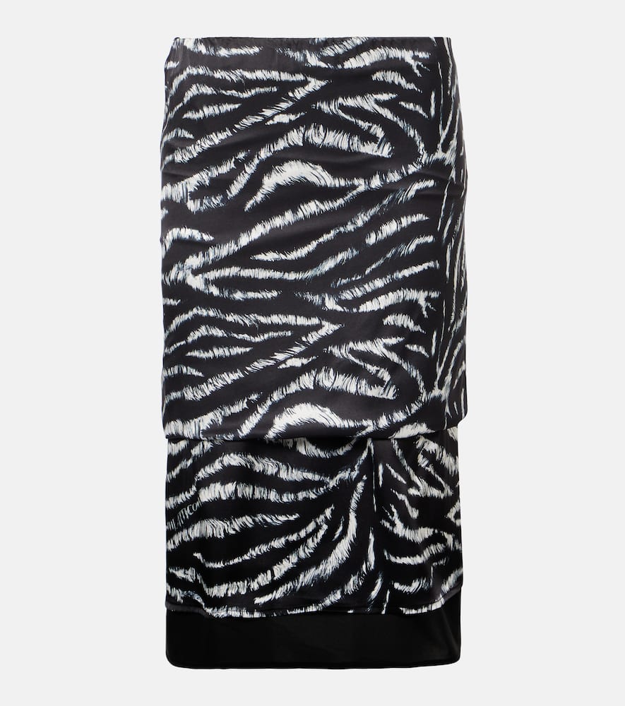 Zebra-print satin midi skirt
