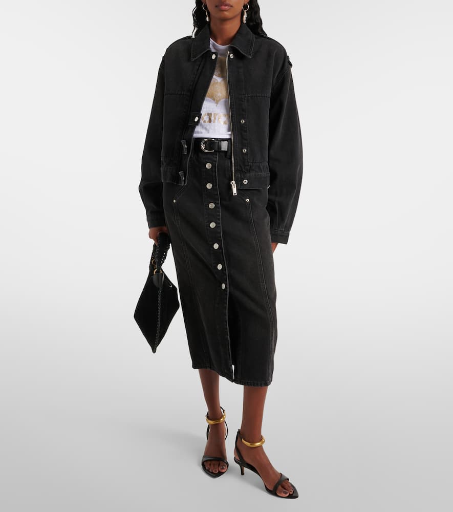 Vandy high-rise denim midi skirt