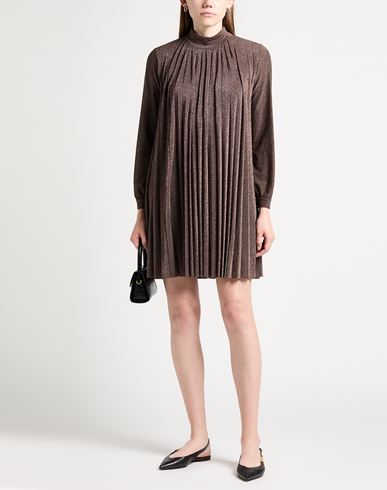 Crochè Woman Mini dress Bronze Size M Polyester, Viscose, Polyamide, Metallic Polyester, Elastane