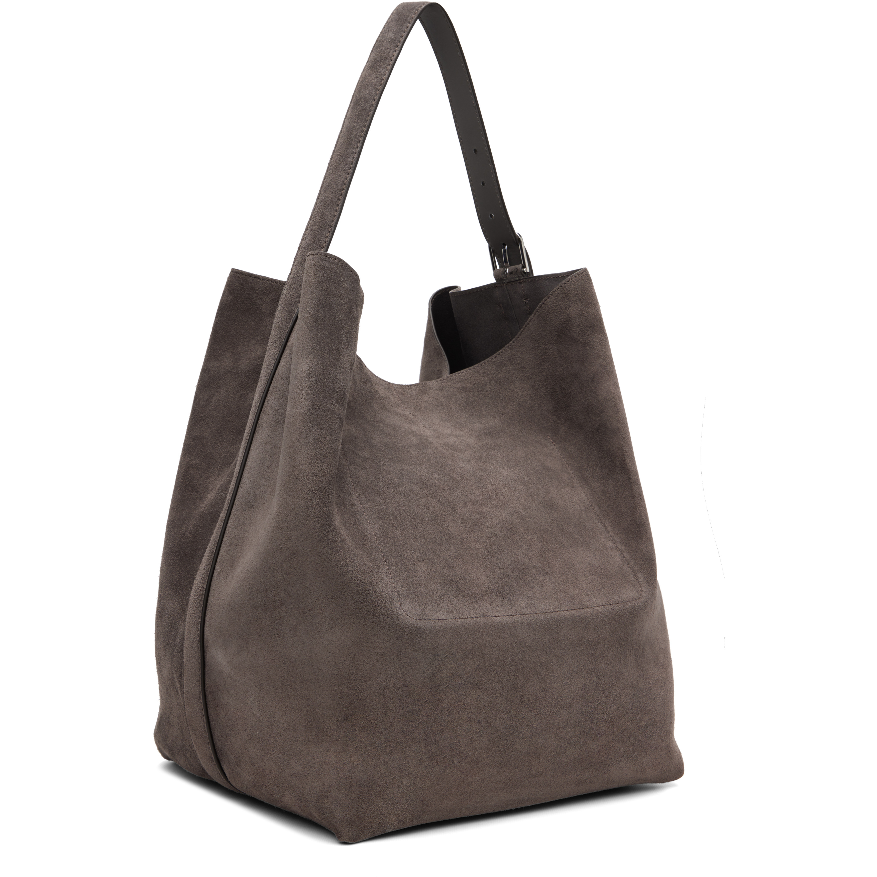 Gray Belted Suede Tote