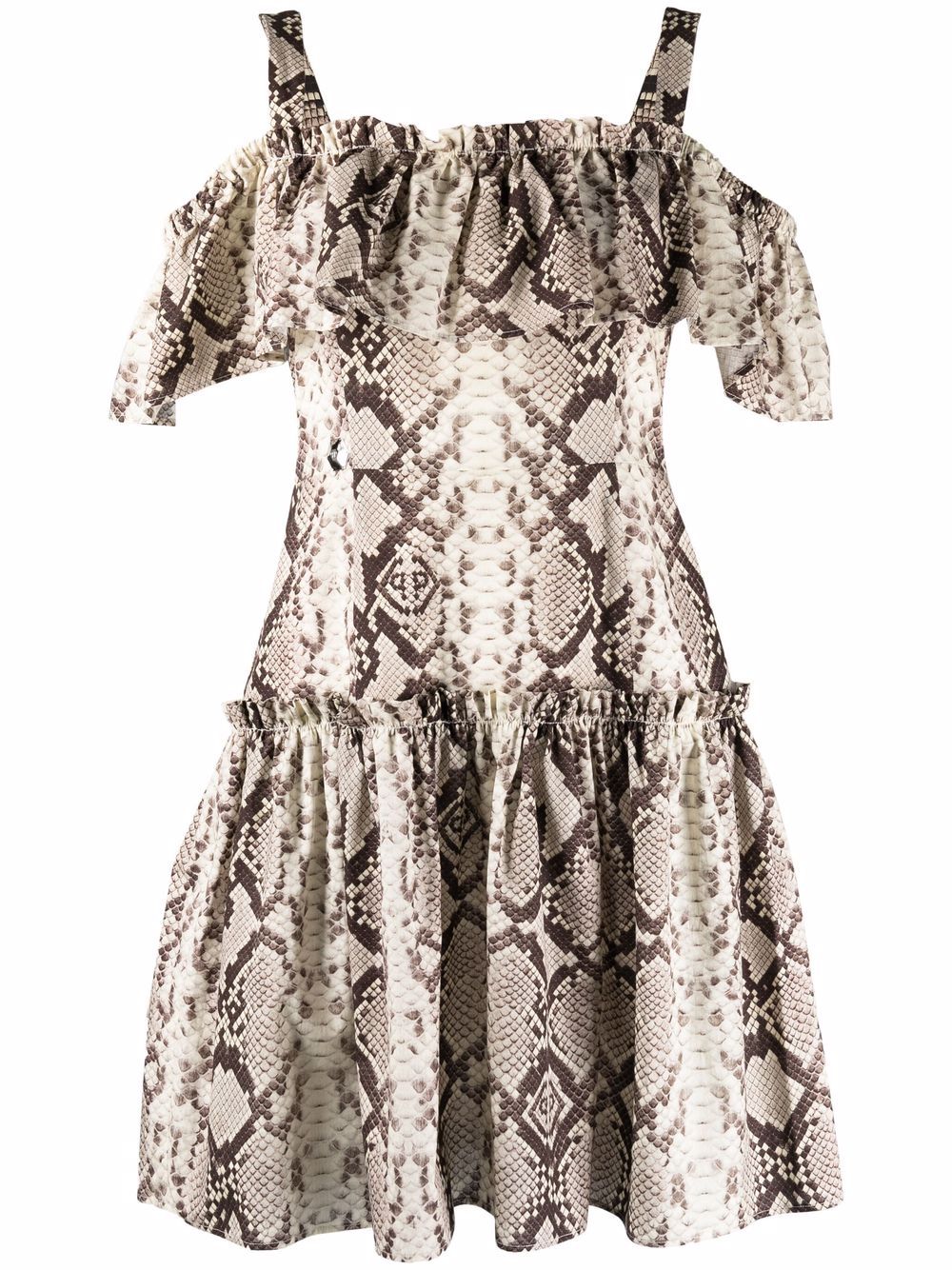 Python-print mini dress - Neutrals