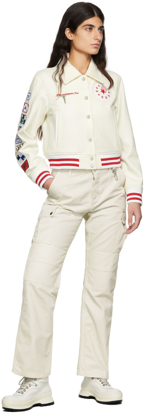 Off white wool varsity bomber jacket