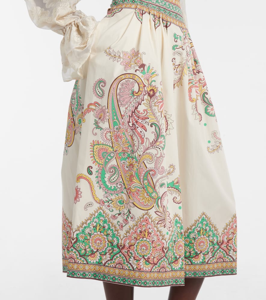 Paisley printed cotton poplin midi skirt