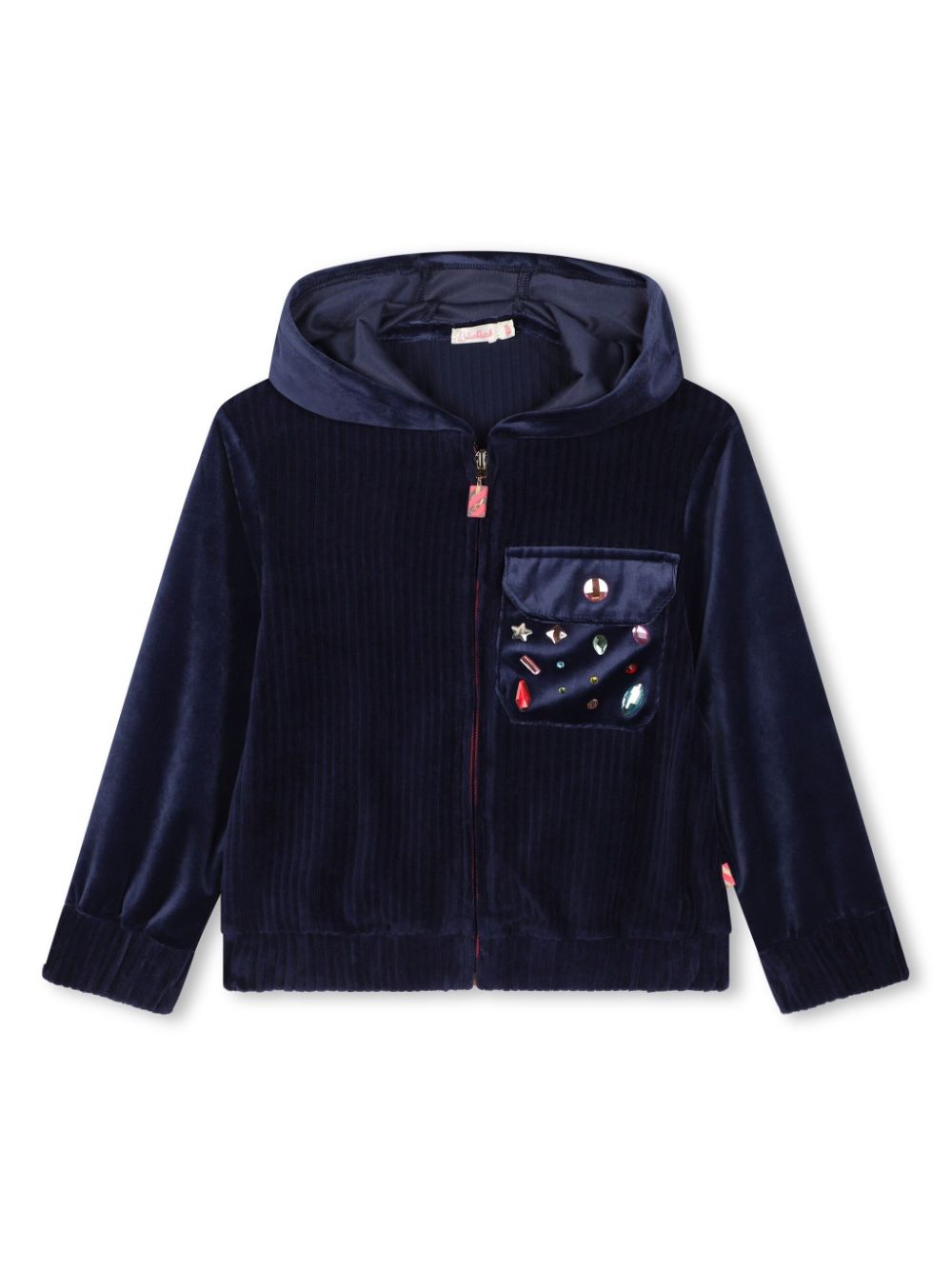 Corduroy velvet hooded cardigan - Blue