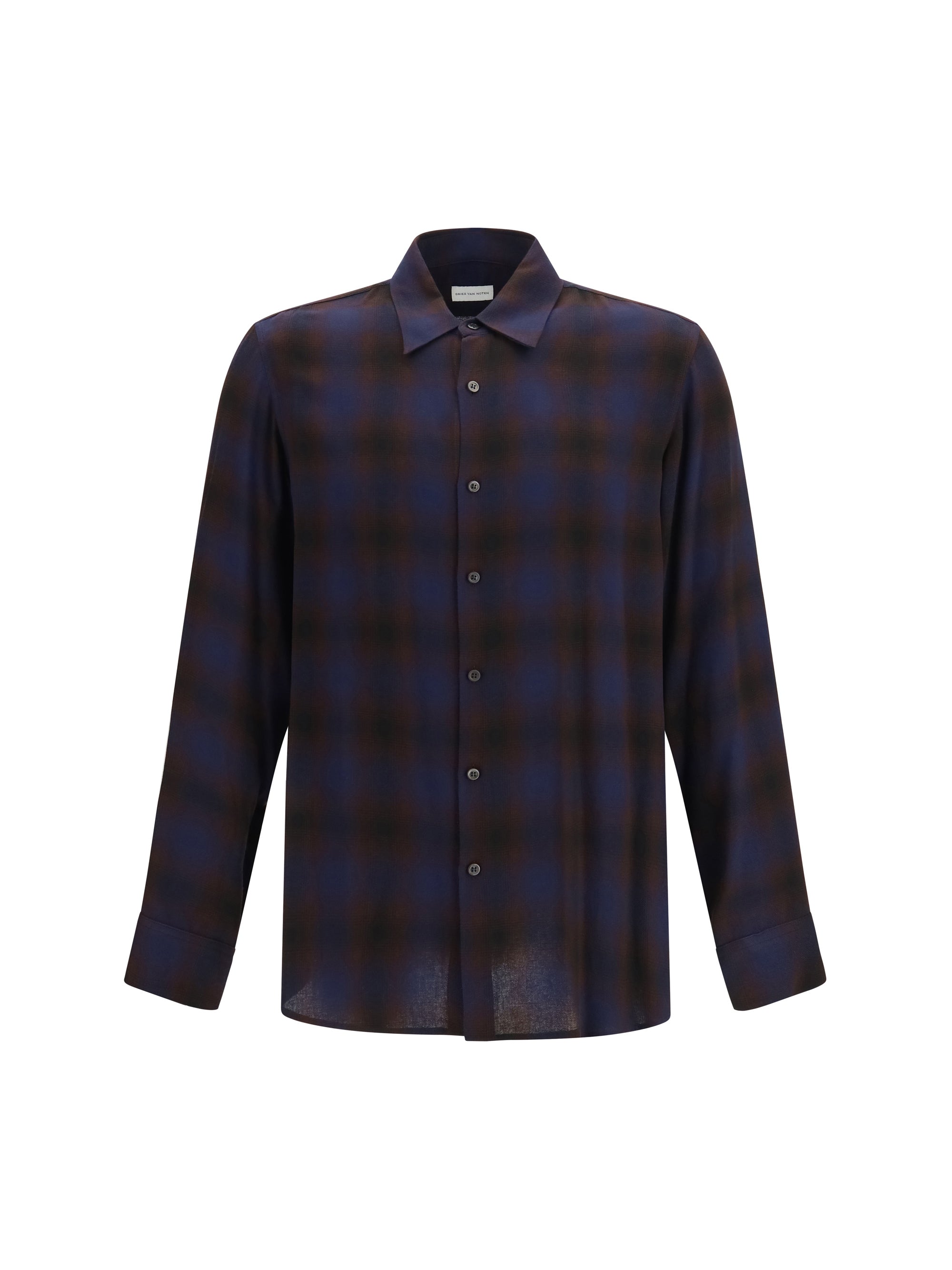 Two-Tone Check Viscose Shirt — Brown