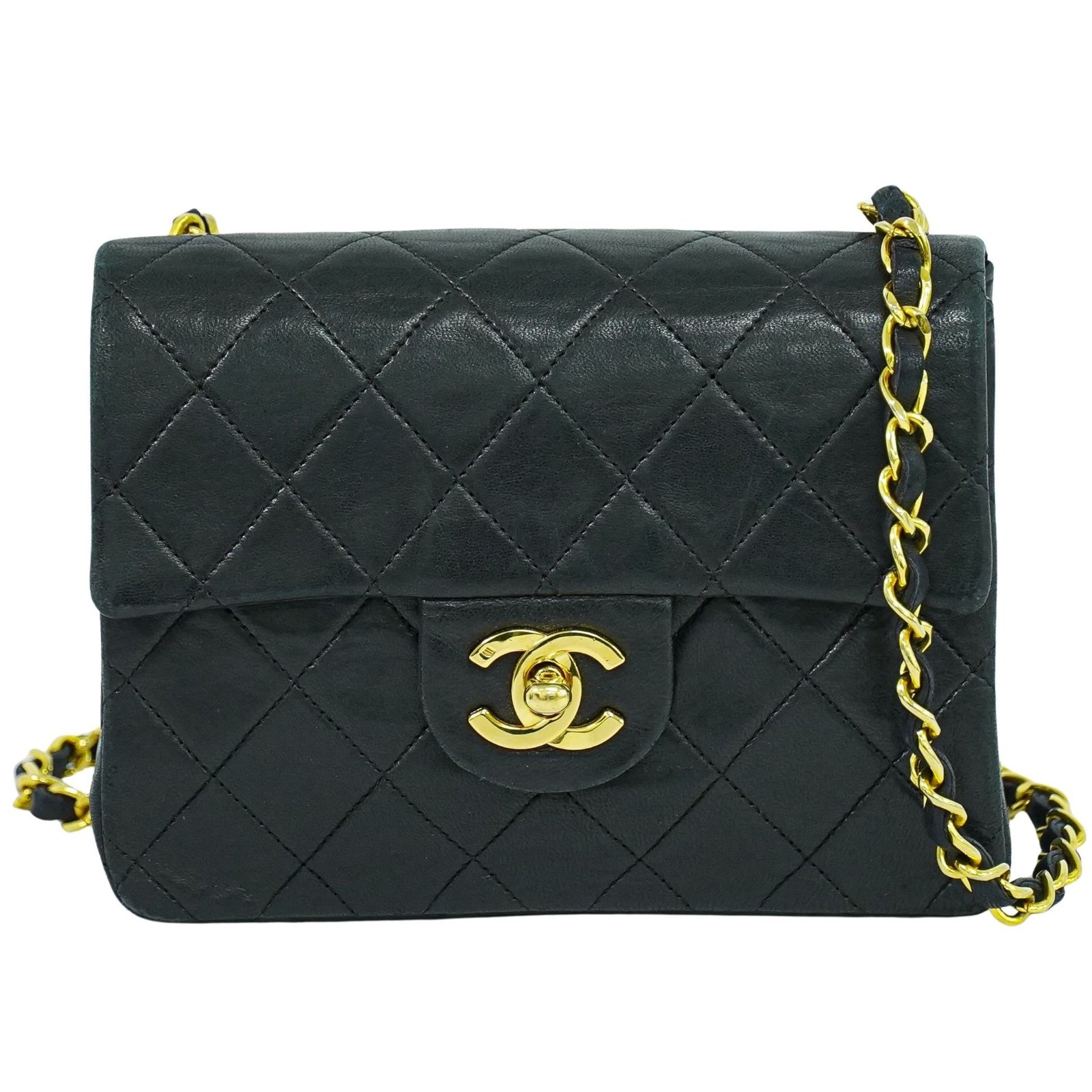 Chanel Vintage Square Classic Single Flap Bag Quilted Leather Black Leather Handbag Pre-Owned