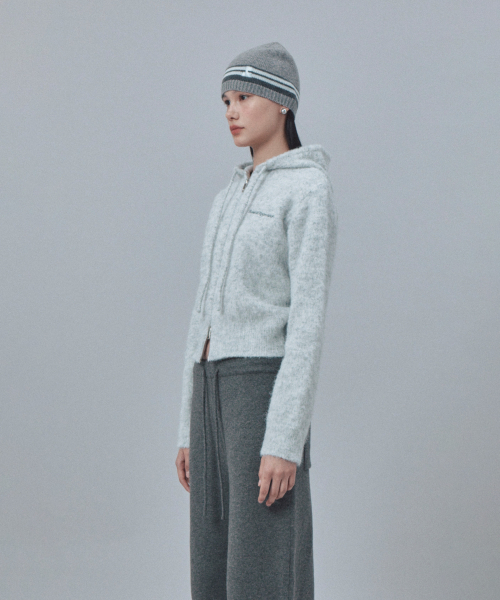 HAIRY KNIT HOOD ZIP-UP