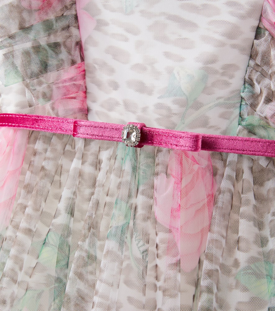 Leopard-print ruffled tulle dress