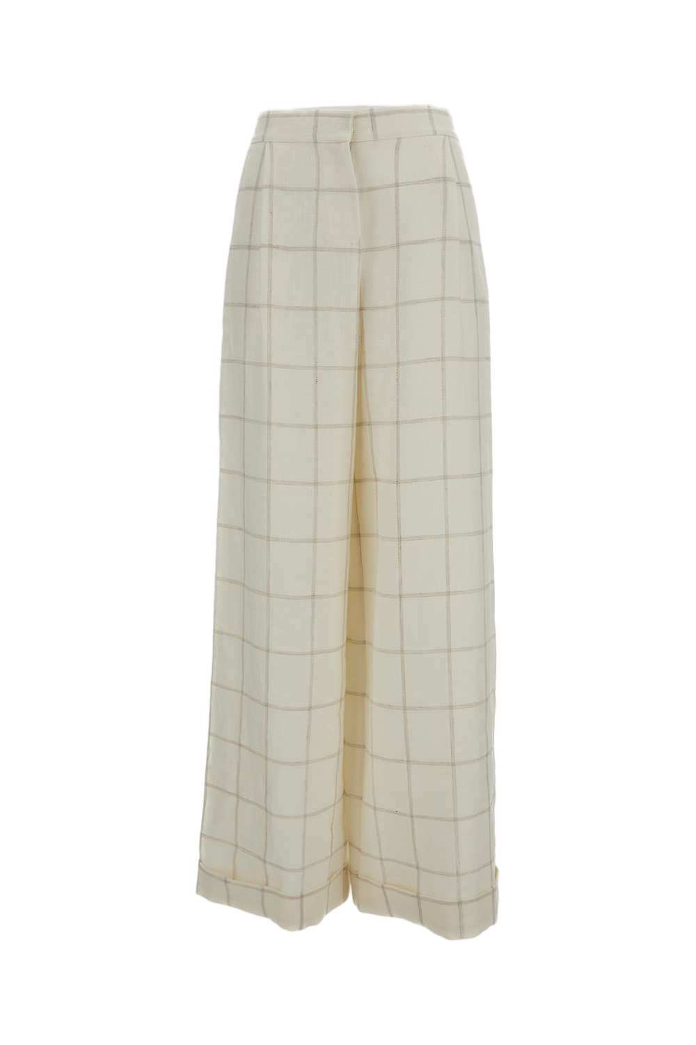 Checked Wide-Leg Trousers in Linen and Wool Blend