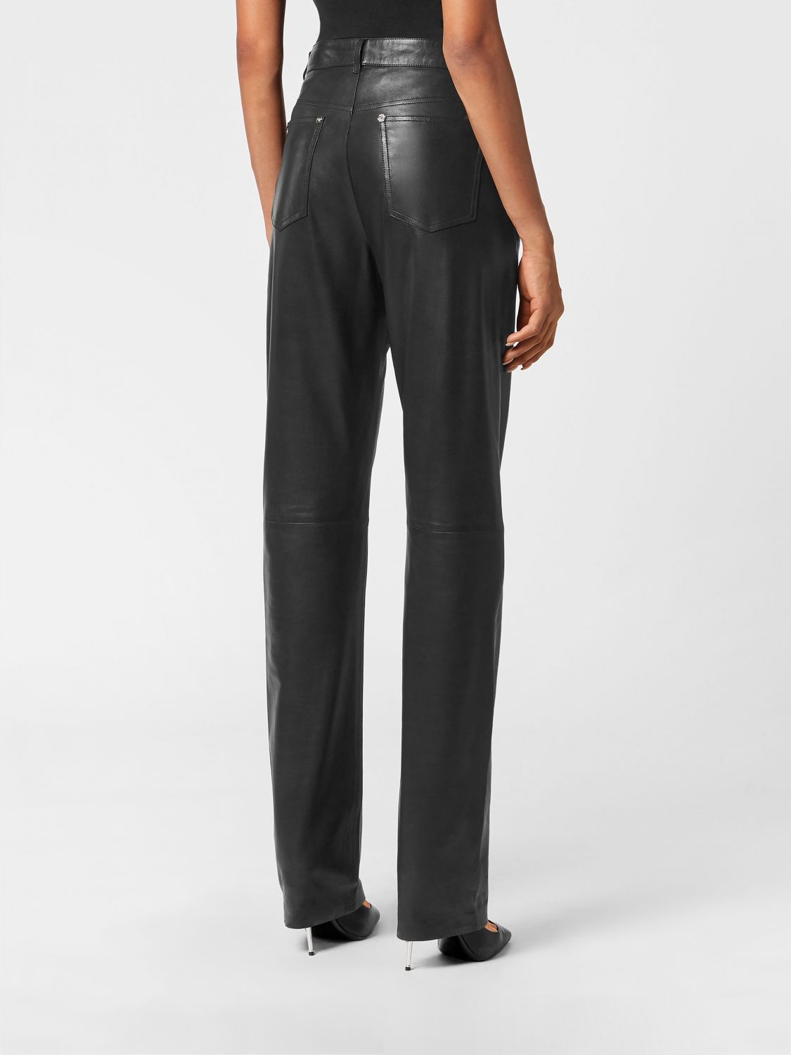 Straight-leg lambskin trousers - Black
