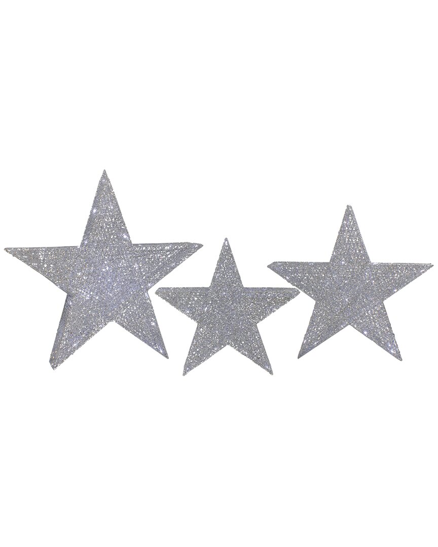Northlight Set of 3 LED Lighted Silver Stars Outdoor Christmas Decorations  24In