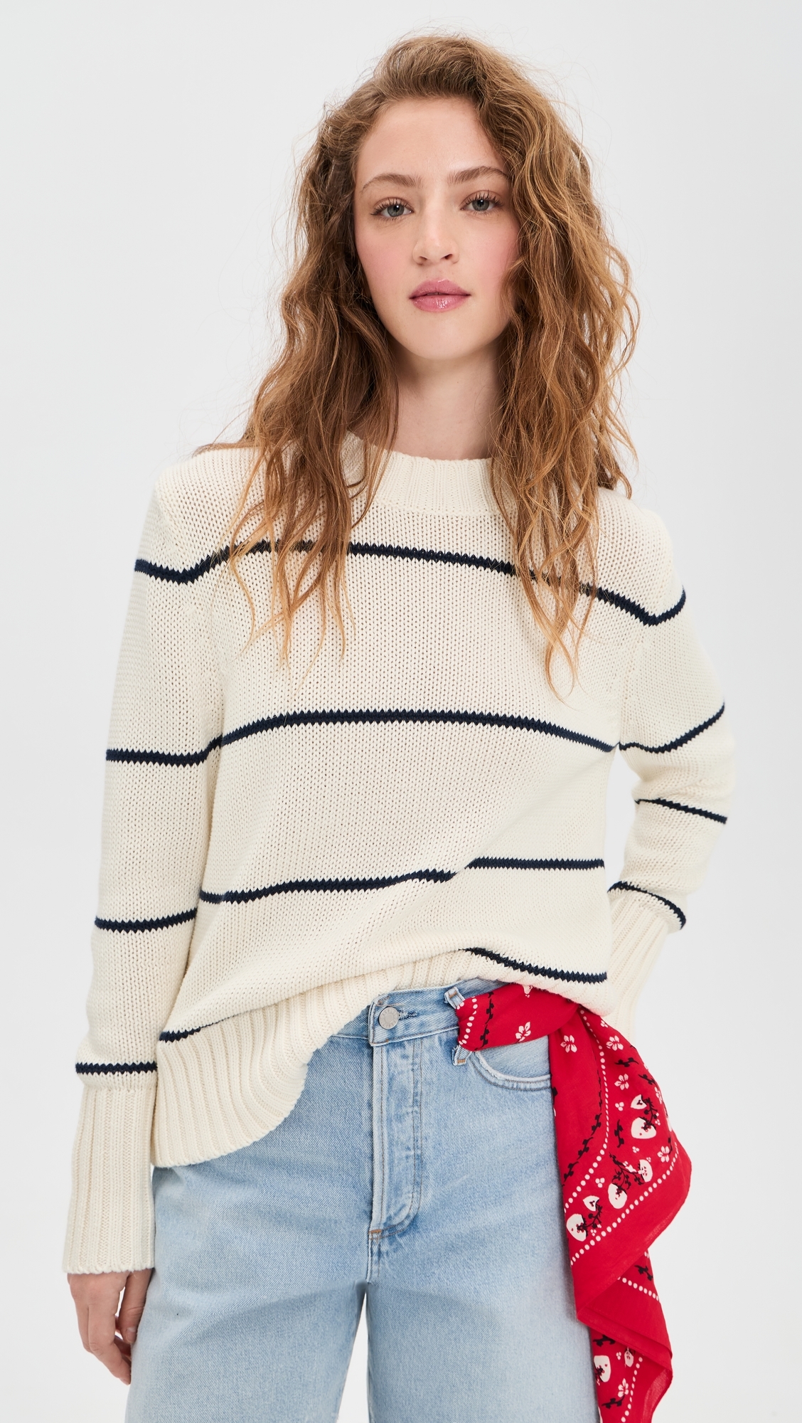The Tatum Pullover Cream/Navy Ministripe