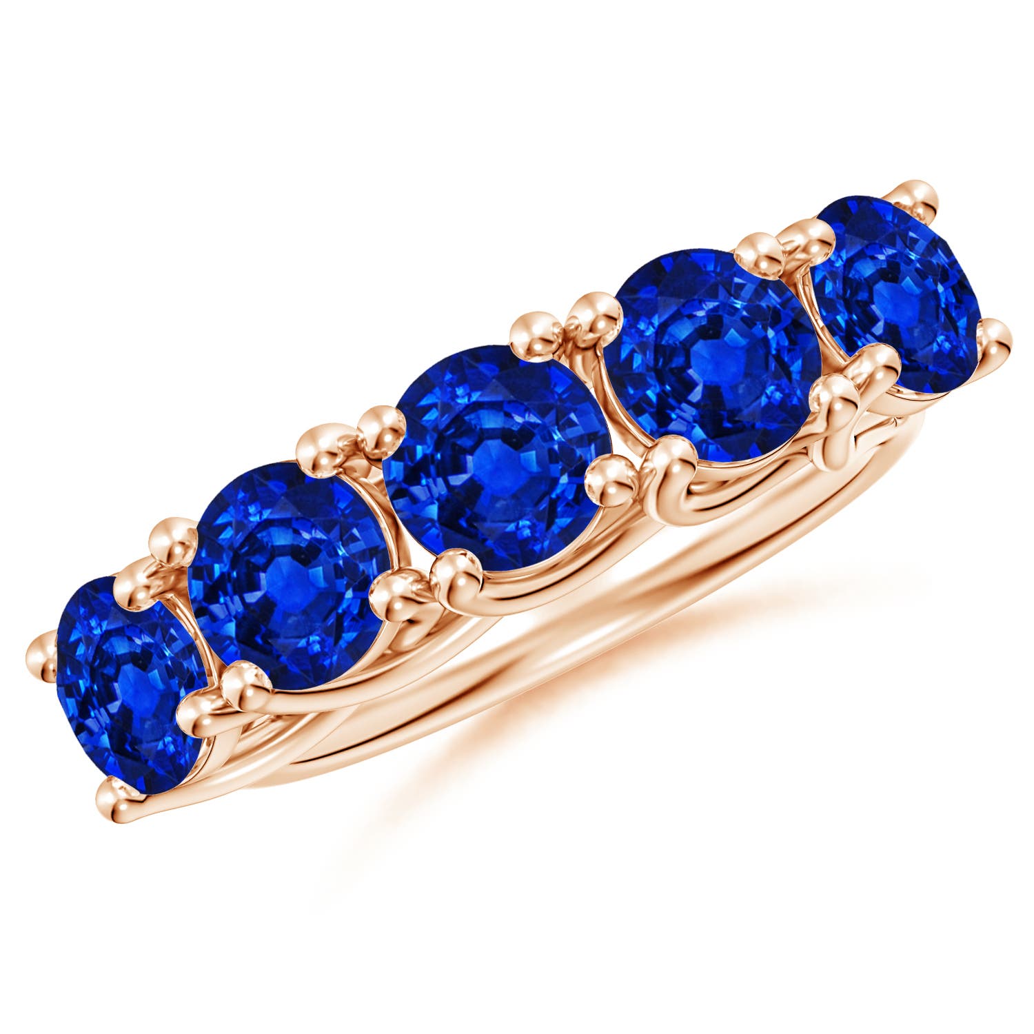 Angara 3.5 Carats Half Eternity Five Stone Blue Sapphire Wedding Band in 18K Rose Gold