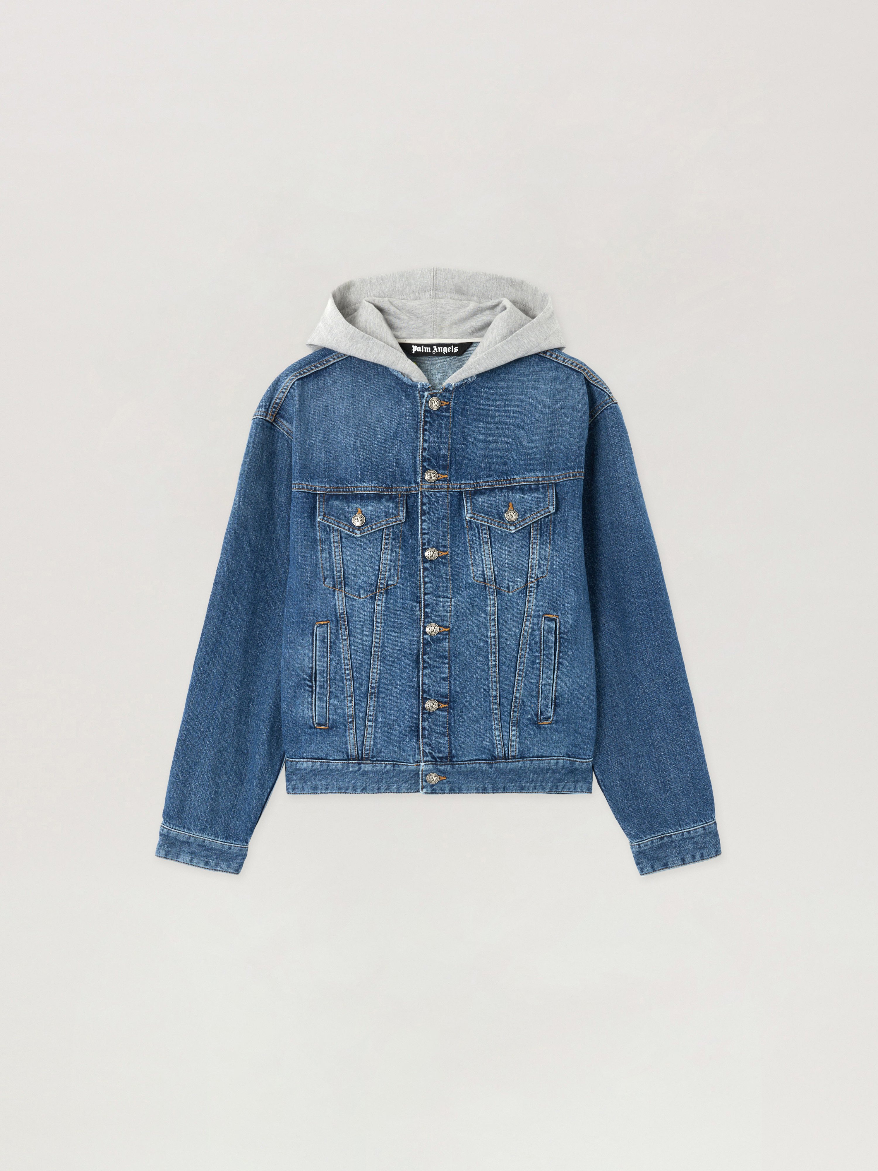 Curved Logo Denim Jacket Man  Medium Blue Melange Grey