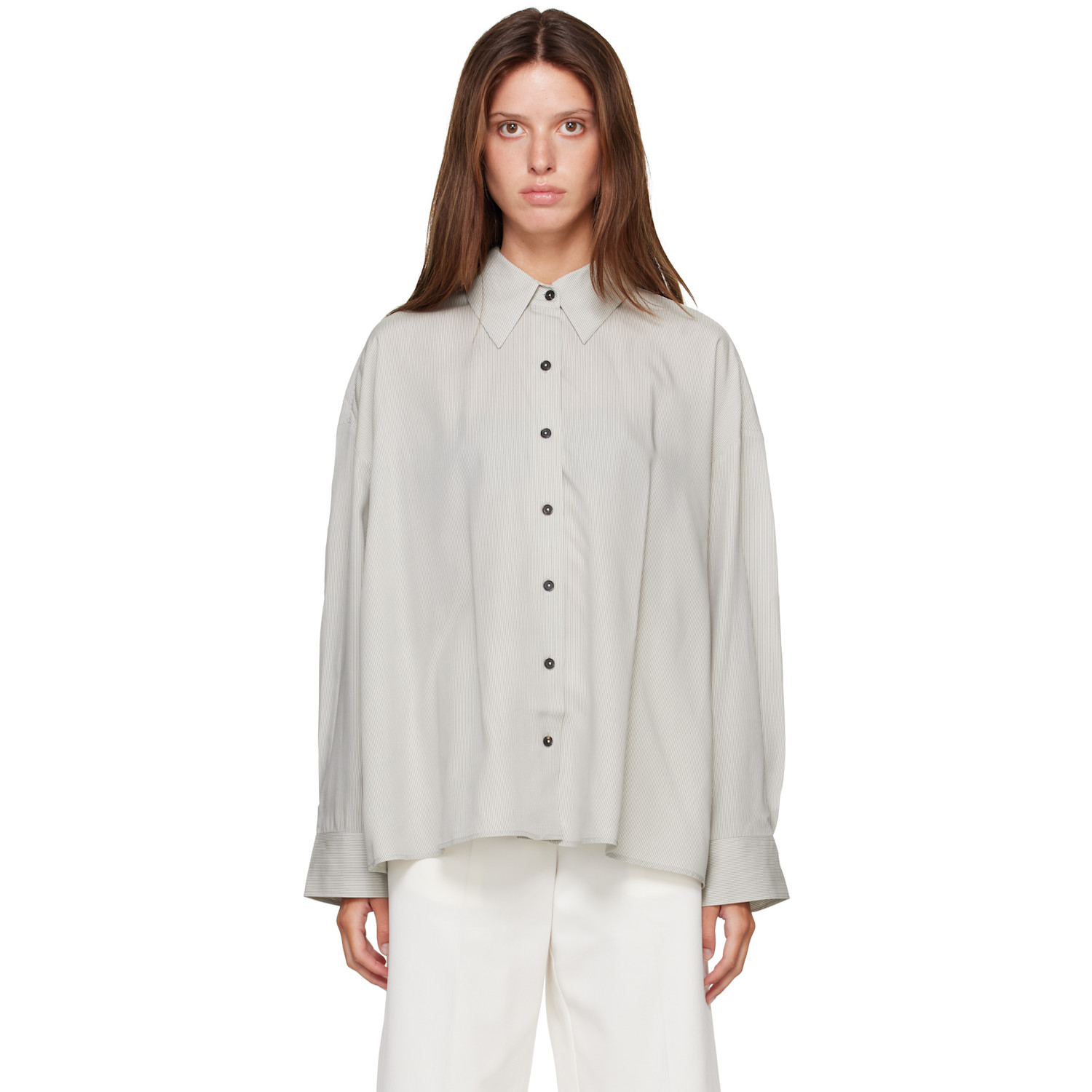 Gray Pinstriped Oversized Shirt