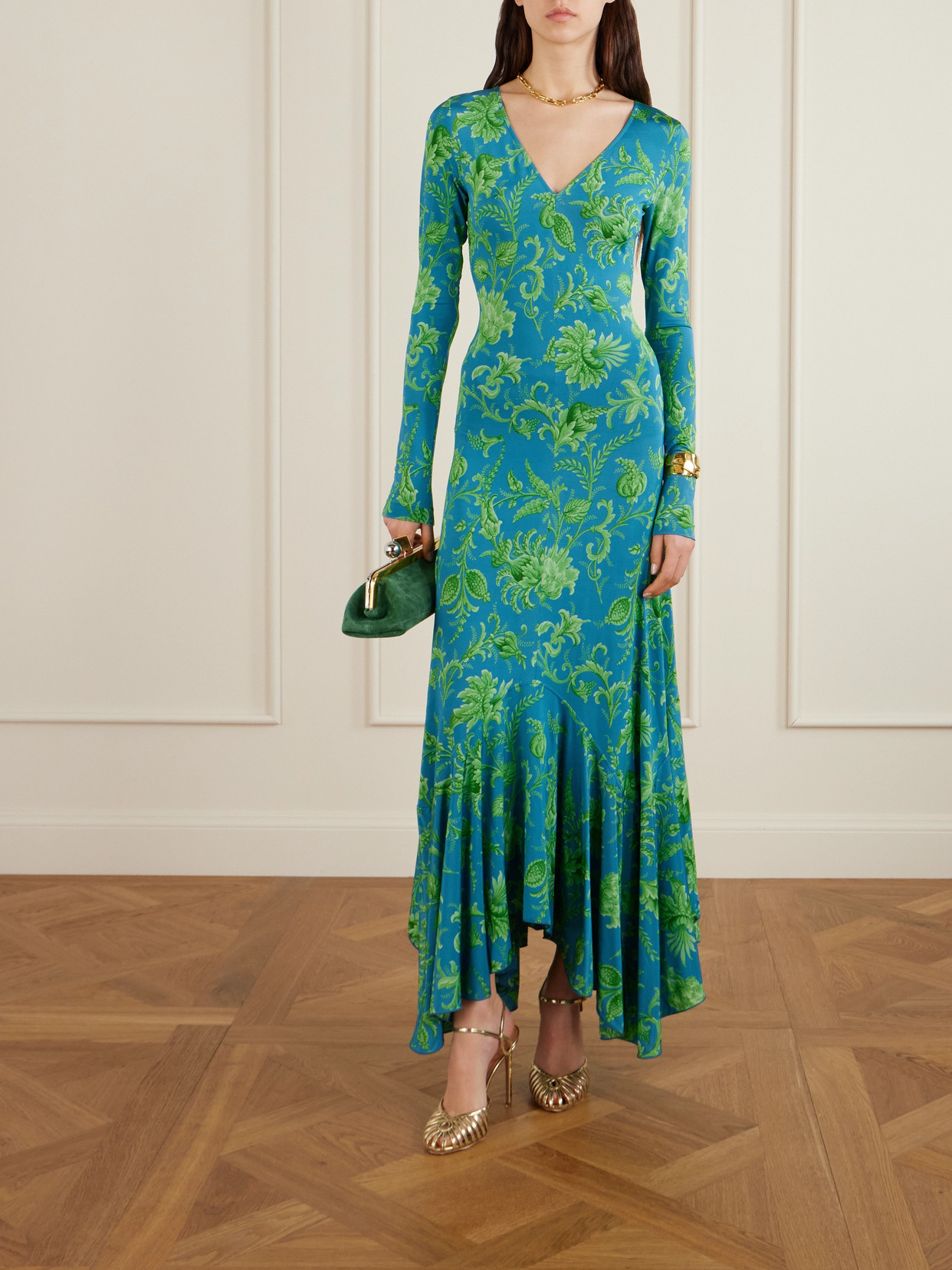 Asymmetric Printed Maxi Dress - Blue
