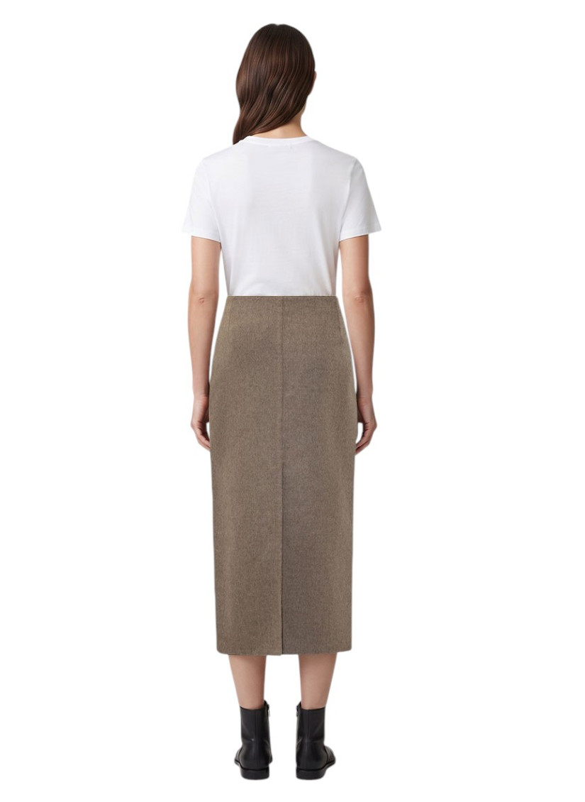 Beige Solid Midi Skirt