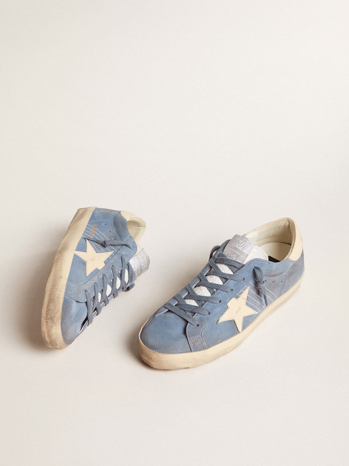 Golden Goose - Super-star In Light Blue Suede With Beige Leather Star And Heel Tab, Woman