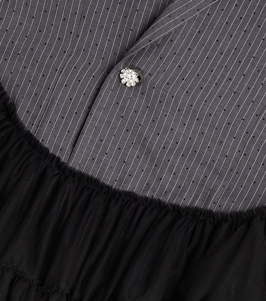 Embellished pinstripe tulle dress
