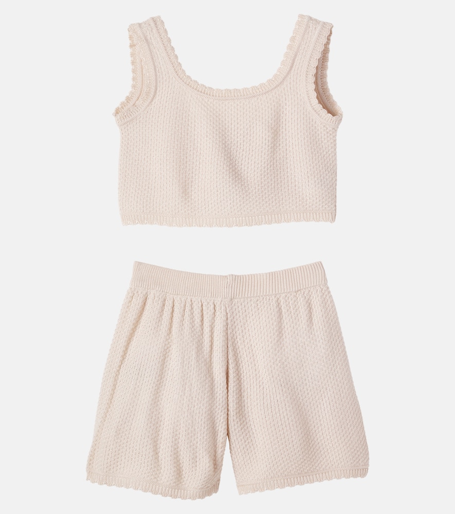 Embroidered cotton-blend top and shorts set