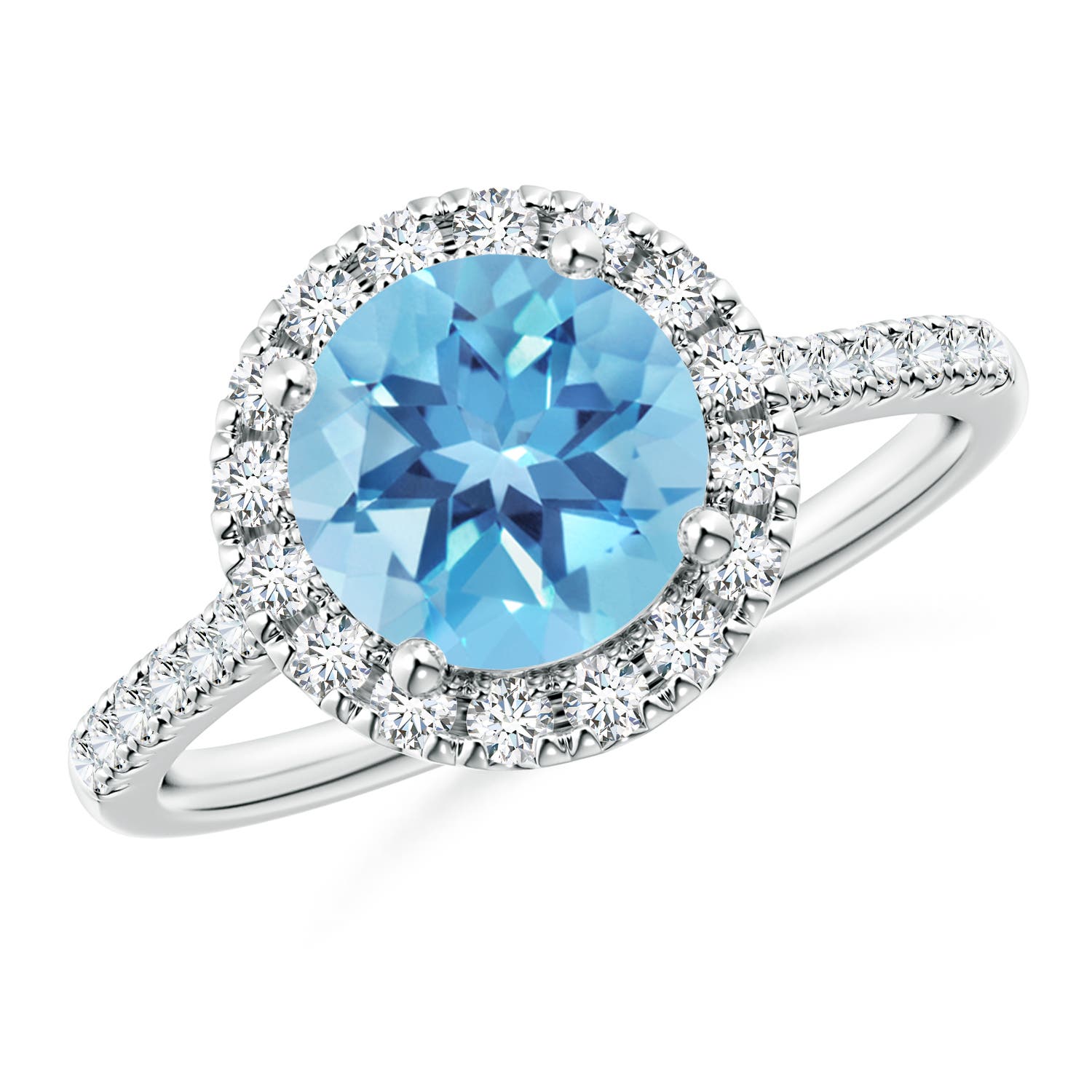 Angara 2.35 Carats Round Swiss Blue Topaz Halo Ring with Diamond Accents in Platinum
