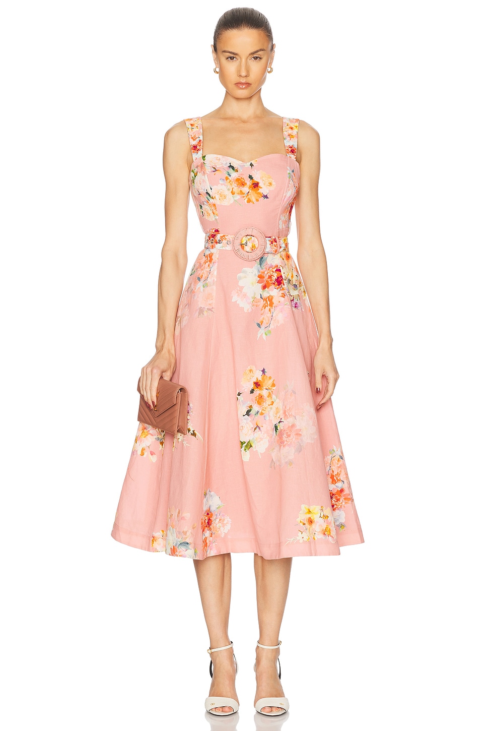 HEMANT AND NANDITA Midi Dress With Buckle Belt in Rose. Größe XXS. Also in