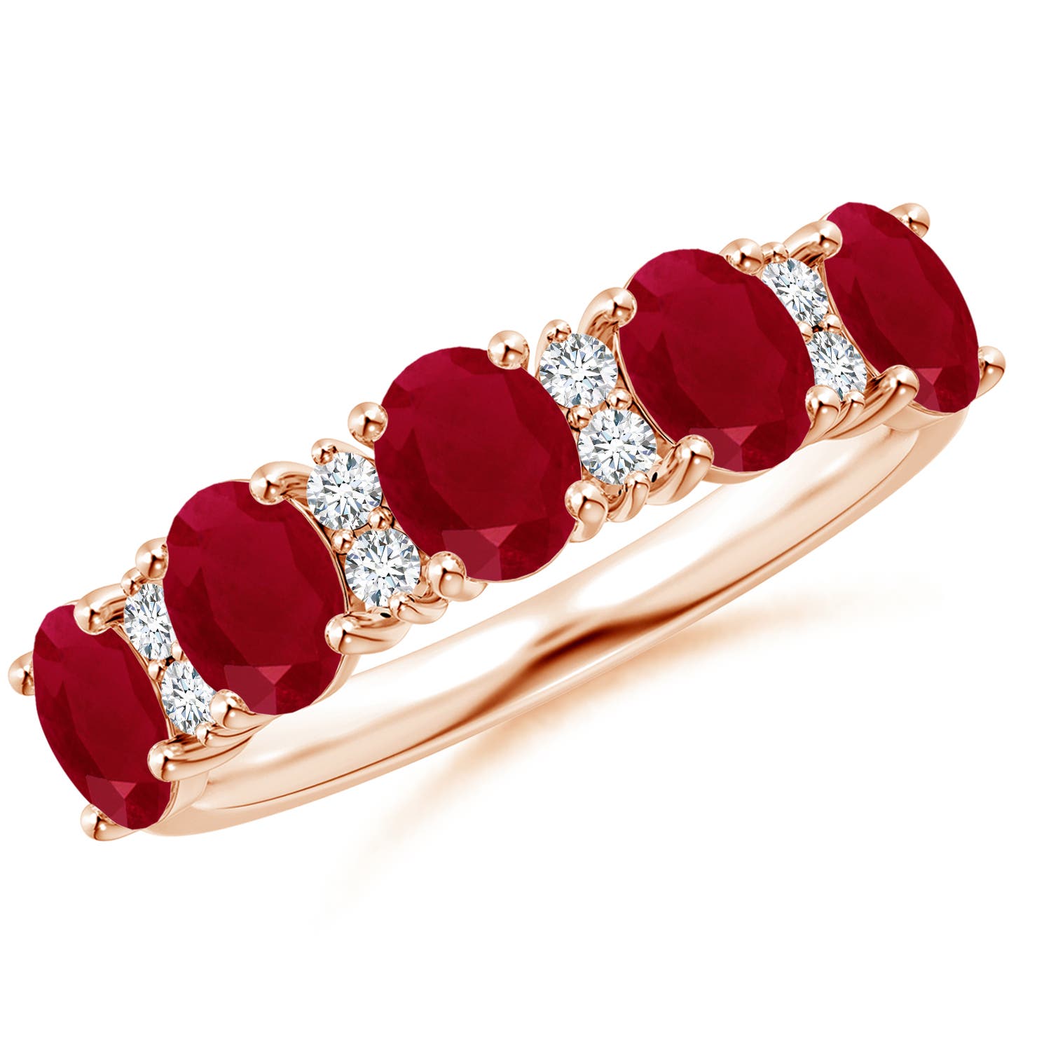 Angara 2.0 Carats Five Stone Ruby and Diamond Wedding Ring in 18K Rose Gold