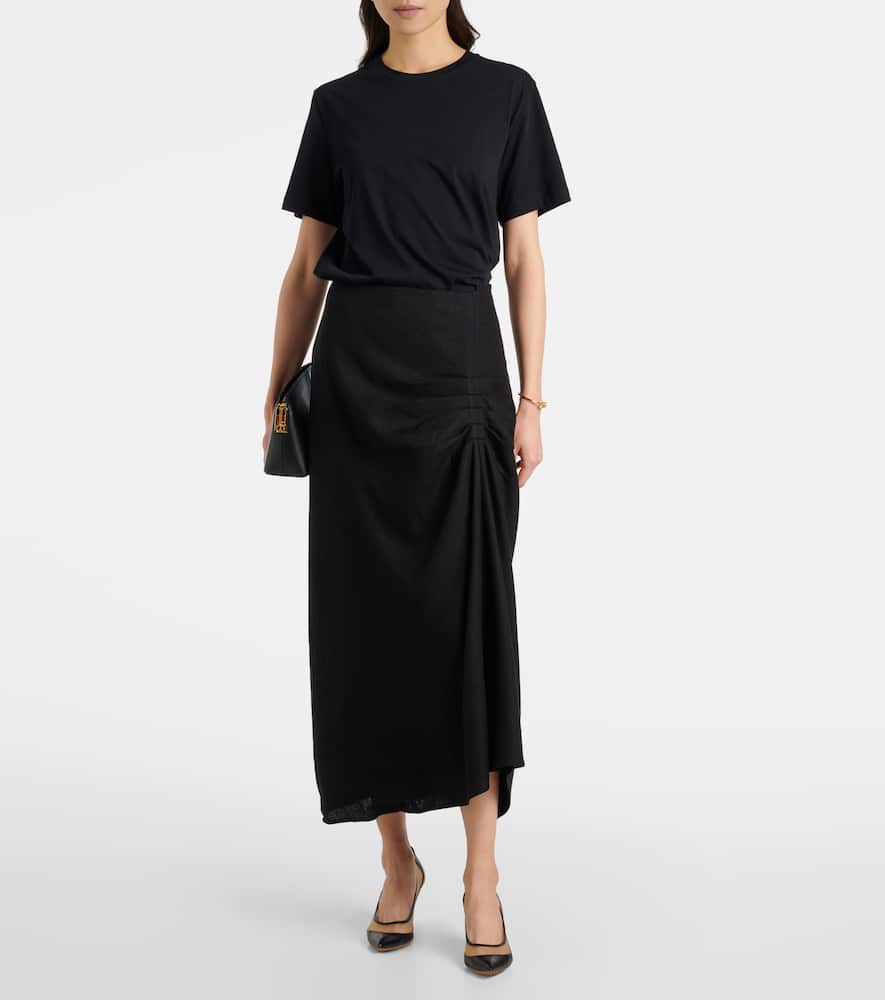 Dorian ruched linen-blend midi skirt